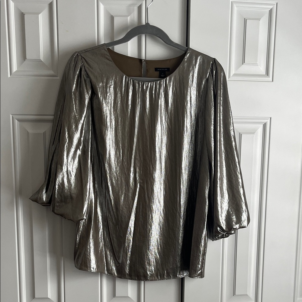 Ann Taylor Shimmering Silver Blouse
